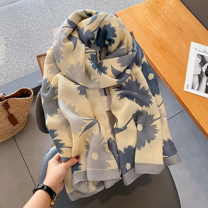 Écharpe légère et polyvalente à imprimé floral multicolore chic pour femme - Bleu beige - image 0