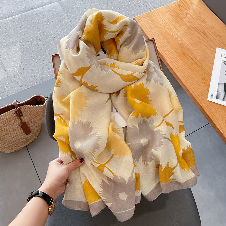 Écharpe légère et polyvalente à imprimé floral multicolore chic pour femme - jaune crème - image 4