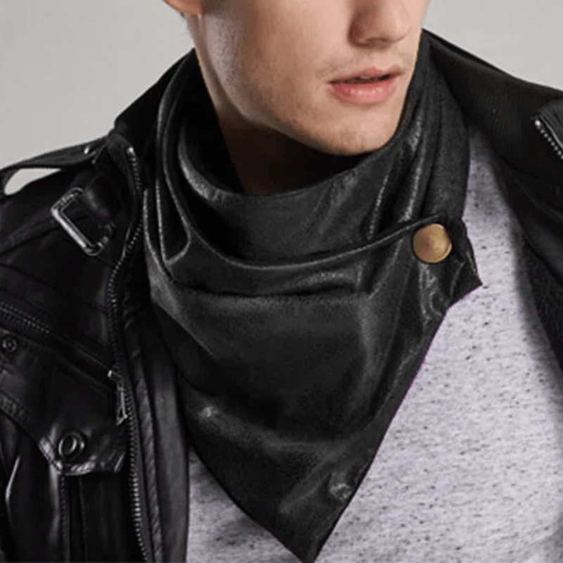 Cravate vintage pour homme en cuir vieilli avec boucle en métal - Noir - image 1