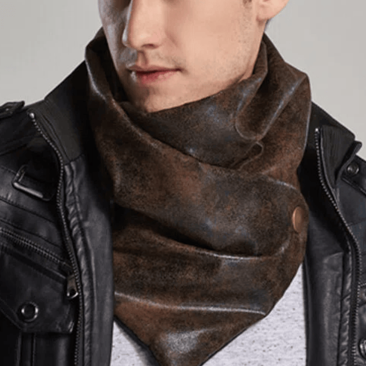 Cravate vintage pour homme en cuir vieilli avec boucle en métal - Café - image 0