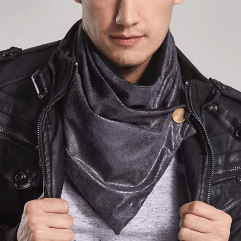 Cravate vintage pour homme en cuir vieilli avec boucle en métal - Gris - image 2