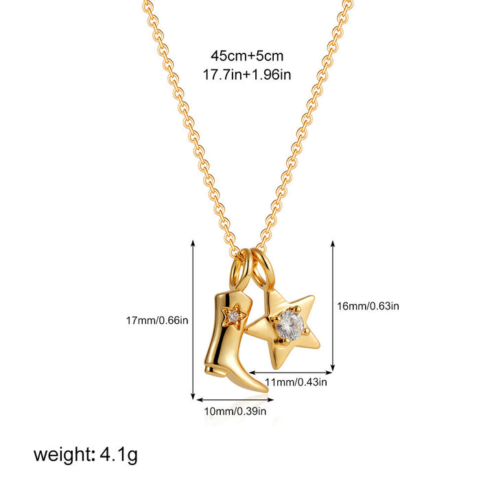 Collier pendentif exquis en forme de botte de cowboy dorée et d'étoiles. - Style n° 4 - image 6