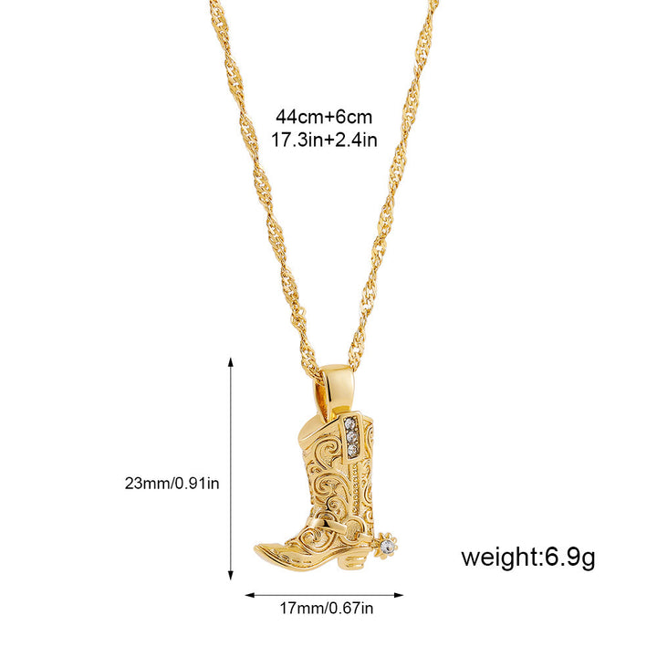 Collier pendentif exquis en forme de botte de cowboy dorée et d'étoiles. - Style n° 1 - image 1
