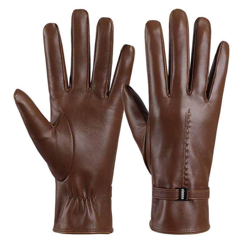 Gants d'hiver chauds en cuir orange élégants pour femmes - Café - L - image 5