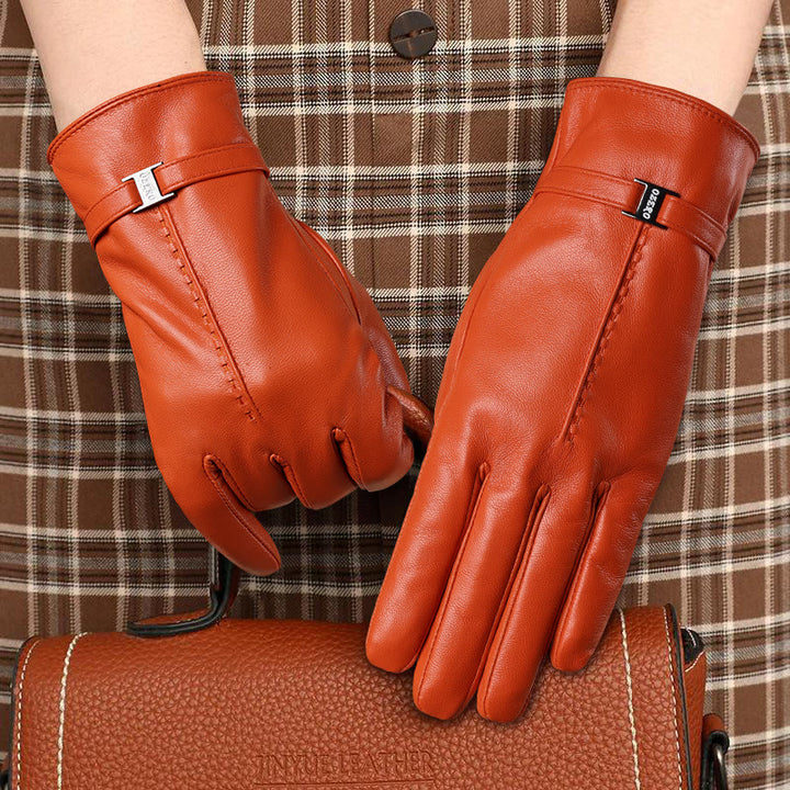 Gants d'hiver chauds en cuir orange élégants pour femmes - image 0