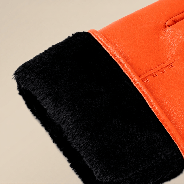 Gants d'hiver chauds en cuir orange élégants pour femmes - image 3