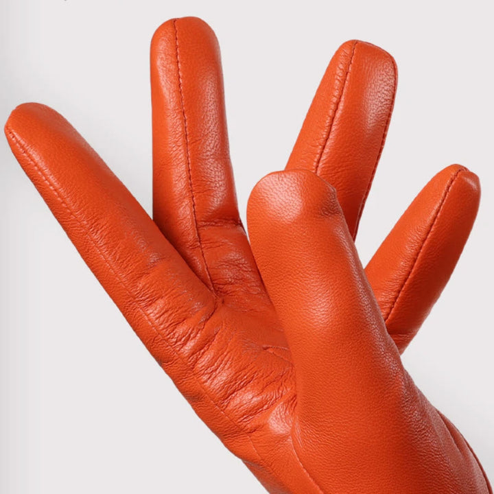 Gants d'hiver chauds en cuir orange élégants pour femmes - image 2