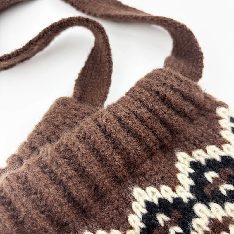 Sac bandoulière à bonnet tricoté à motifs rétro pour femme, à double usage - image 6