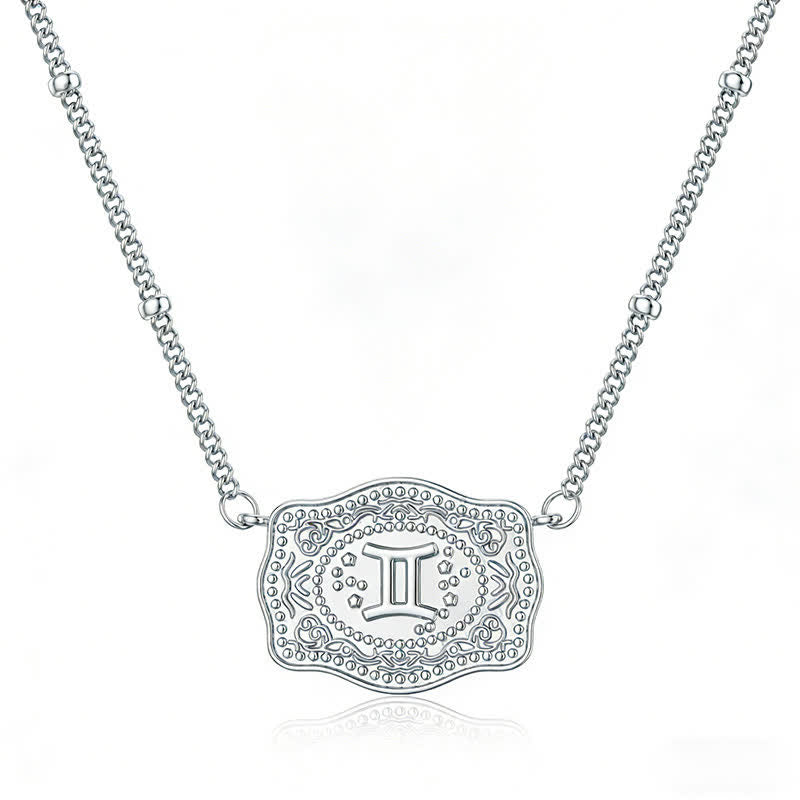 Collier miniature argenté en relief représentant les douze signes du zodiaque - Gémeaux - image 0