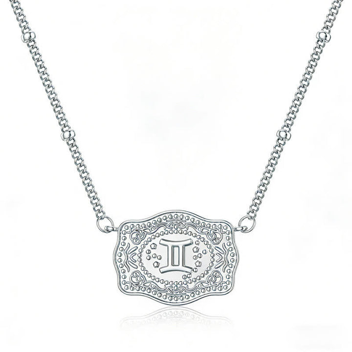 Collier miniature argenté en relief représentant les douze signes du zodiaque - Gémeaux - image 0