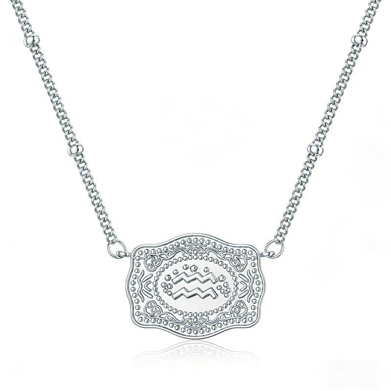 Collier miniature argenté en relief représentant les douze signes du zodiaque - Verseau - image 5