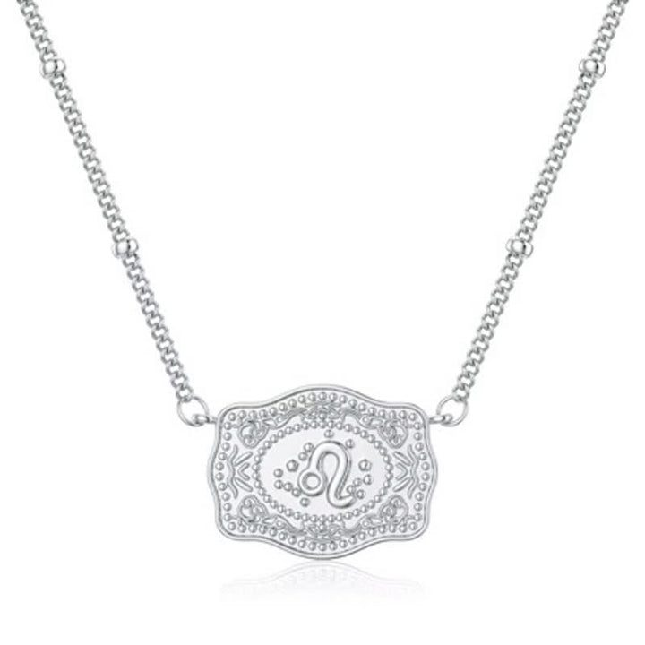 Collier miniature argenté en relief représentant les douze signes du zodiaque - Lion - image 2