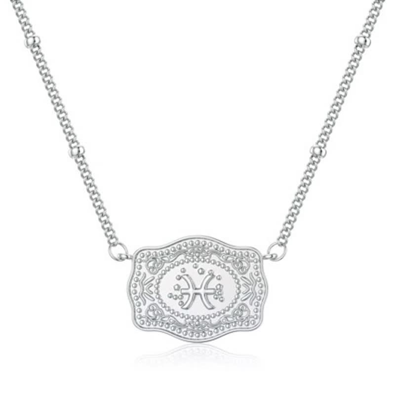 Collier miniature argenté en relief représentant les douze signes du zodiaque - Poissons - image 7