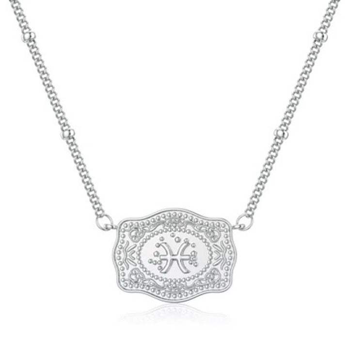 Collier miniature argenté en relief représentant les douze signes du zodiaque - Poissons - image 7