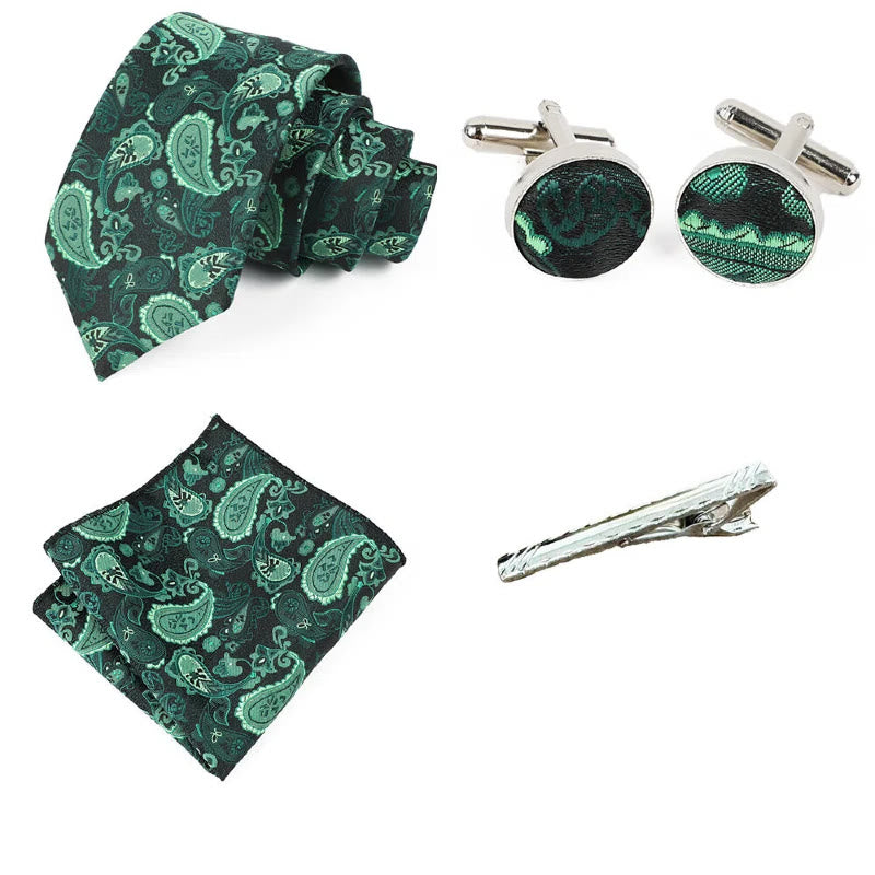 Ensemble élégant pour homme de 4 pièces comprenant une pochette de costume, des boutons de manchette, une pince à cravate et une cravate. - image 4