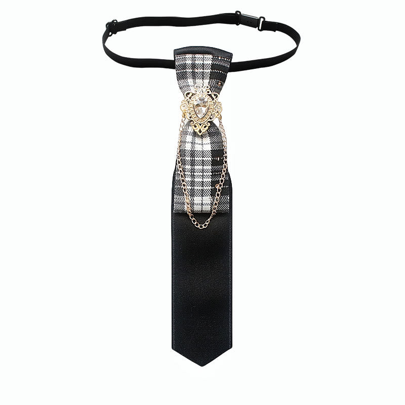 Cravate ajustable ornée d'une chaînette et de motifs patchwork à carreaux et en tissu uni - Style n° 6 - image 8