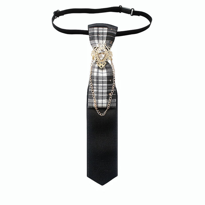 Cravate ajustable ornée d'une chaînette et de motifs patchwork à carreaux et en tissu uni - Style n° 6 - image 8
