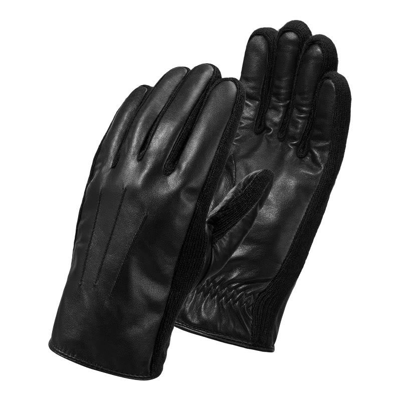 Gants d'hiver pour hommes en cuir doublés polaire compatibles avec les écrans tactiles - Noir - L - image 1