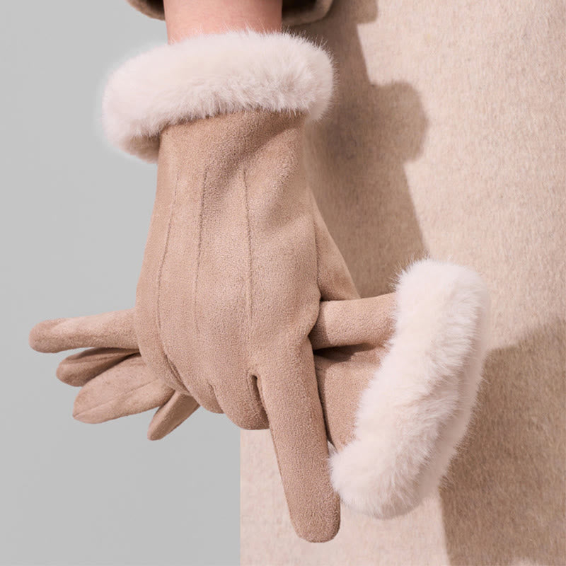 Gants d'hiver chauds en velours pour femmes, en daim tactile. - Kaki - image 5