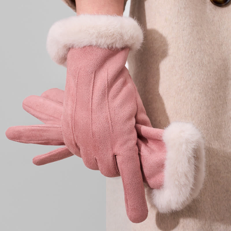 Gants d'hiver chauds en velours pour femmes, en daim tactile. - Rose - image 8
