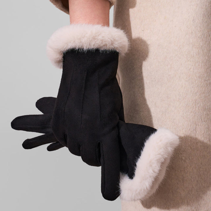 Gants d'hiver chauds en velours pour femmes, en daim tactile. - Noir - image 7