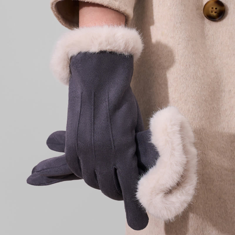Gants d'hiver chauds en velours pour femmes, en daim tactile. - Gris - image 6