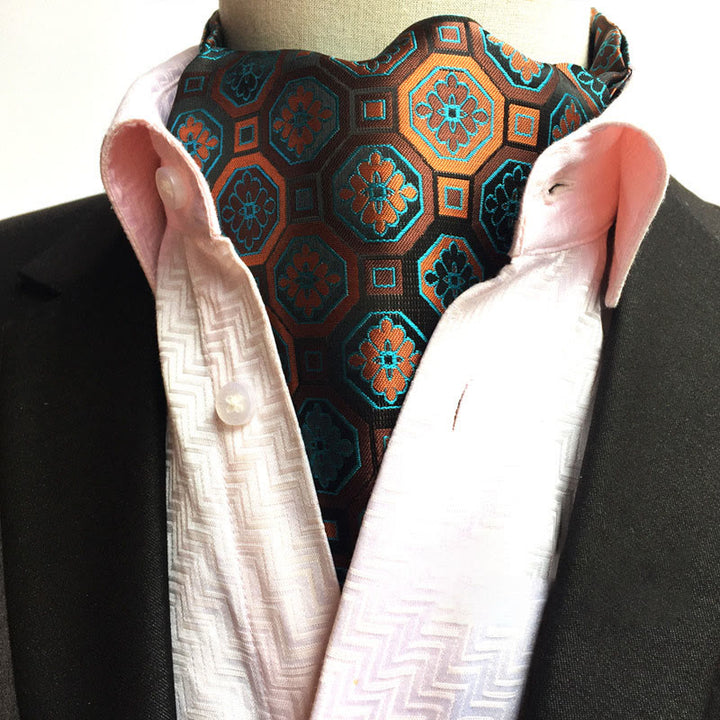 Écharpe-cravate homme rétro à imprimé floral géométrique multicolore - Style n° 1 - image 0