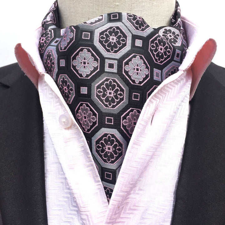Écharpe-cravate homme rétro à imprimé floral géométrique multicolore - Style n° 2 - image 1