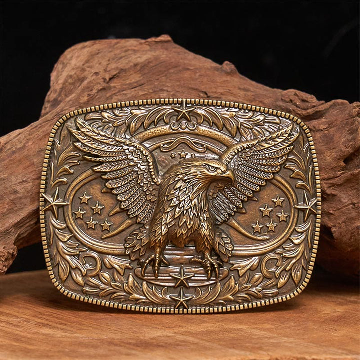 Ceinture en cuir pour homme avec boucle aigle 3D bronze vintage - Bronze - Sans ceinture - Ceinture non incluse - image 0