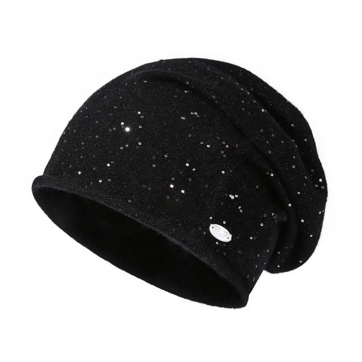 Bonnet tricoté à sequins pour femme, très tendance - Noir - Réglable (environ 22" à 24 1/2") - image 2