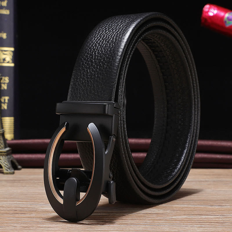 Ceinture en cuir noir pour homme avec boucle automatique en forme de C - Doré - 42 - image 0