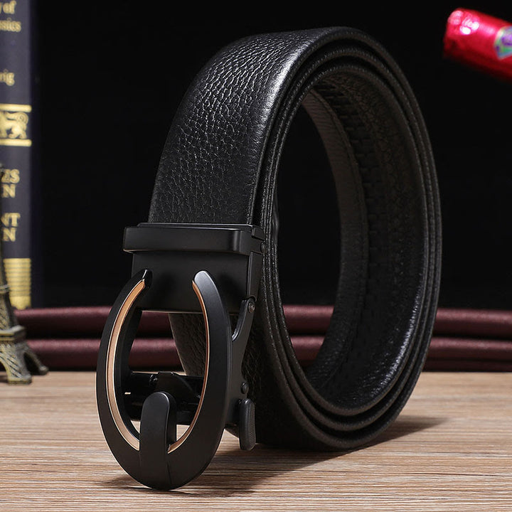 Ceinture en cuir noir pour homme avec boucle automatique en forme de C - Doré - 42 - image 0