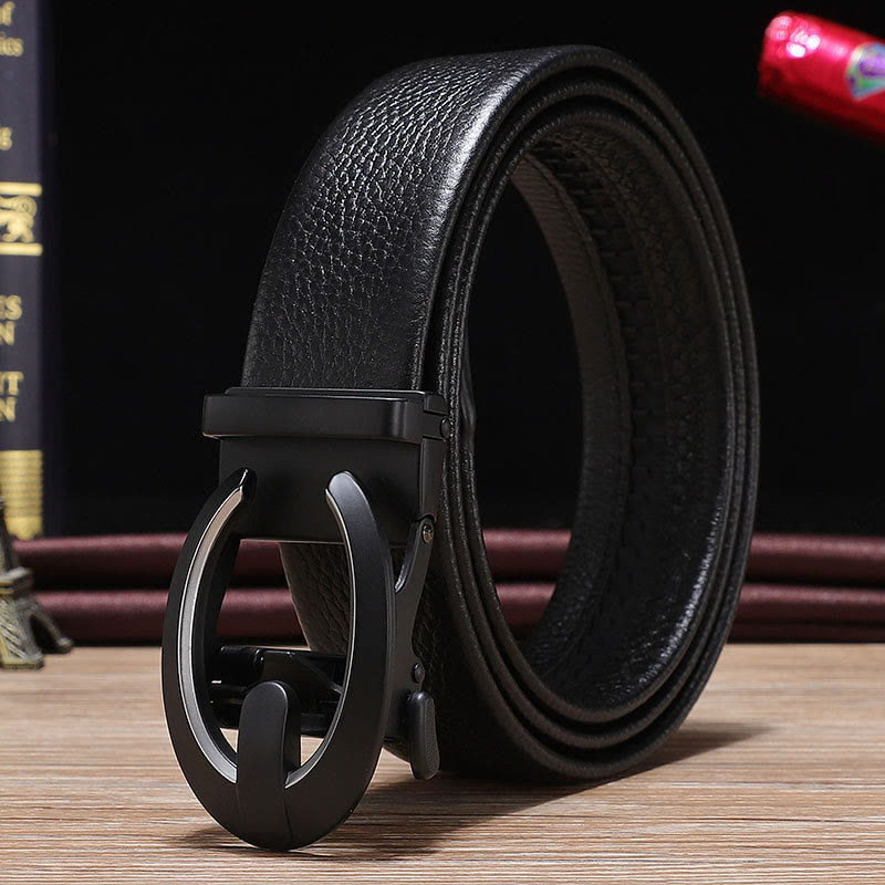 Ceinture en cuir noir pour homme avec boucle automatique en forme de C - Argent - 42 - image 4