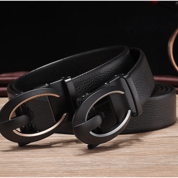 Ceinture en cuir noir pour homme avec boucle automatique en forme de C - image 3