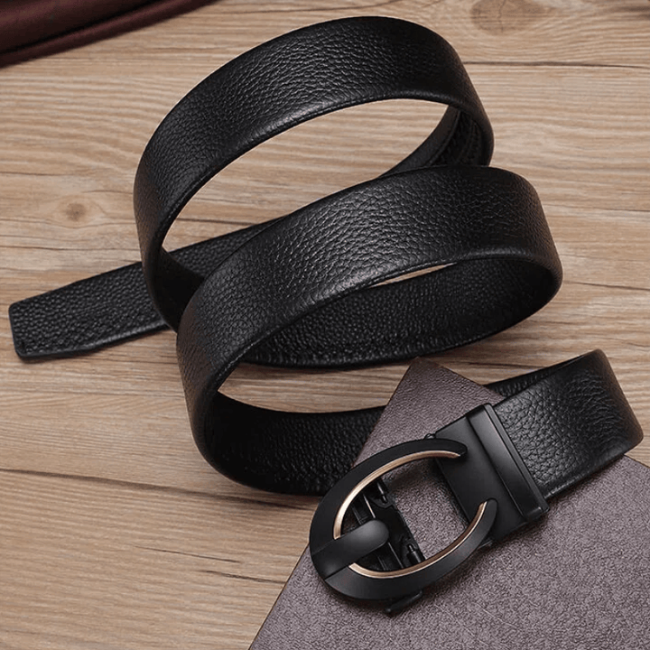 Ceinture en cuir noir pour homme avec boucle automatique en forme de C - image 2