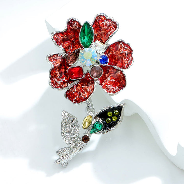 Broche argentée à motif floral en cristal multicolore - Argent - image 0