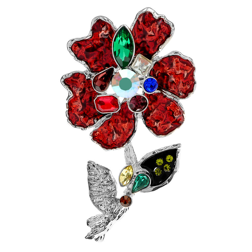 Broche argentée à motif floral en cristal multicolore - image 4