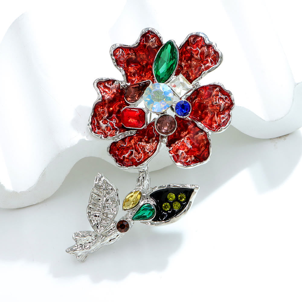 Broche argentée à motif floral en cristal multicolore - image 1