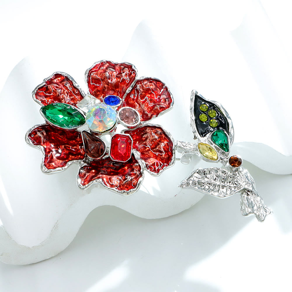 Broche argentée à motif floral en cristal multicolore - image 3