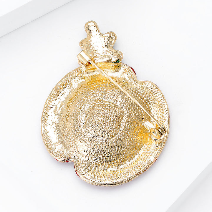 Broche en forme de pavot en cristal rouge, tige verte et accents dorés - image 3