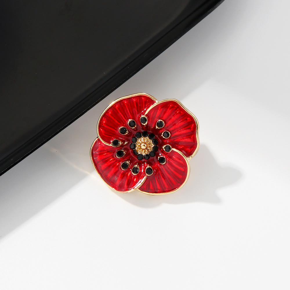 Broche ornée d'une pierre précieuse coquelicot rouge et d'une bordure argentée - image 6