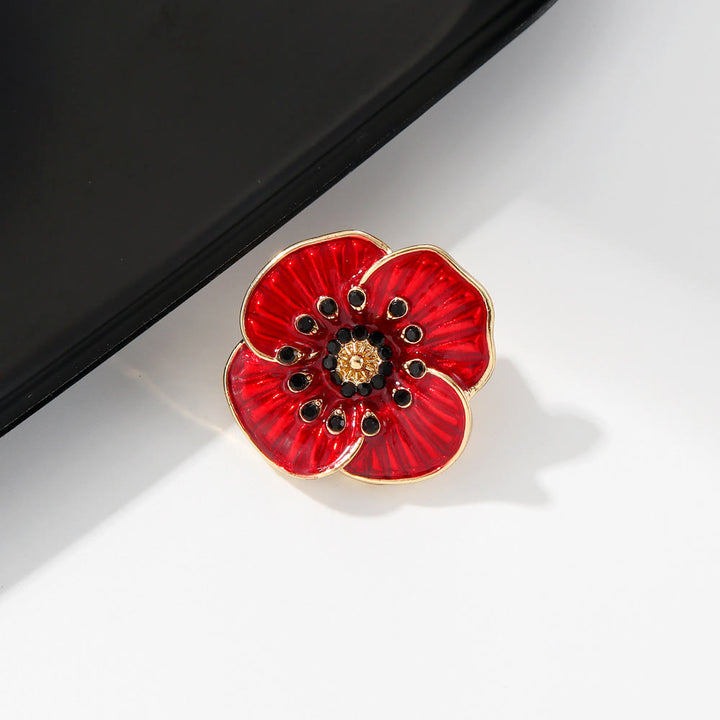 Broche ornée d'une pierre précieuse coquelicot rouge et d'une bordure argentée - image 6