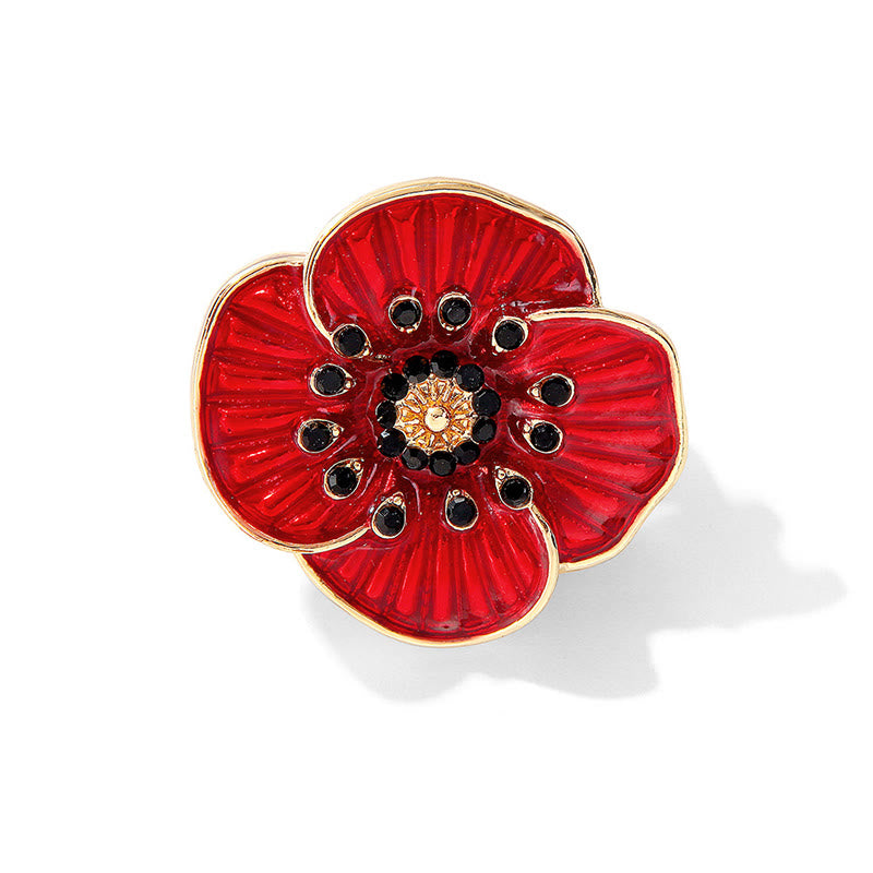 Broche ornée d'une pierre précieuse coquelicot rouge et d'une bordure argentée - Style n° 2 - image 4