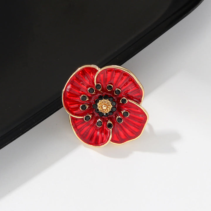 Broche ornée d'une pierre précieuse coquelicot rouge et d'une bordure argentée - image 5