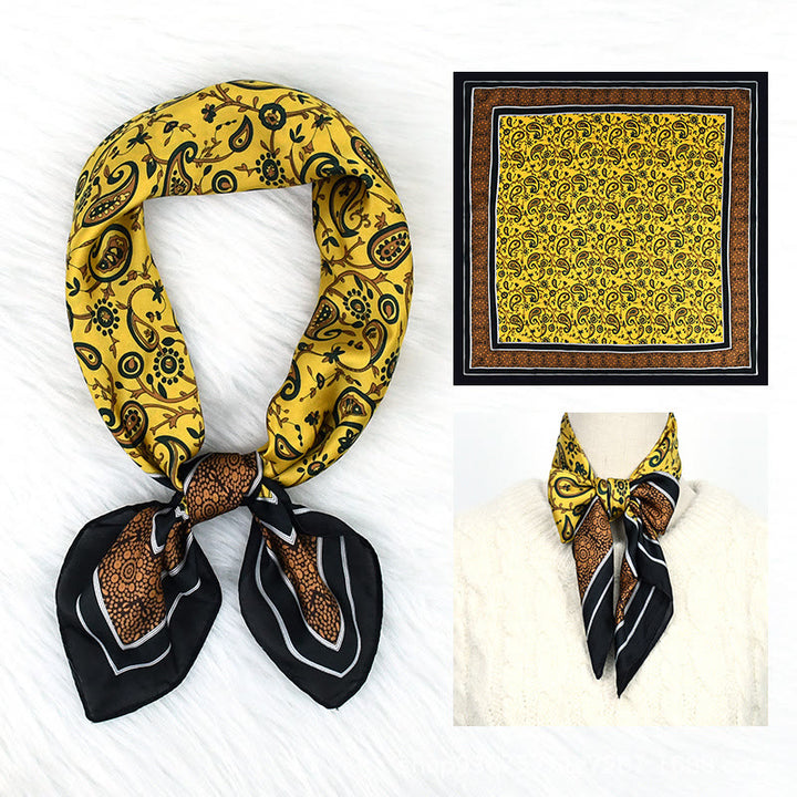 Écharpe carrée légère et élégante pour femme, à imprimé cachemire coloré, idéale en toute saison - Jaune - image 4