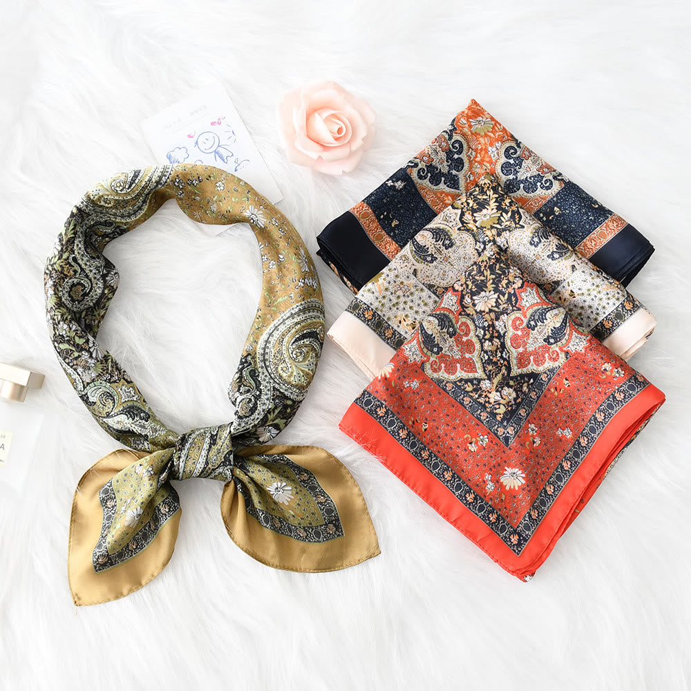 Écharpe carrée élégante en satin soyeux à motif cachemire vintage pour femme, idéale en toutes saisons - image 0