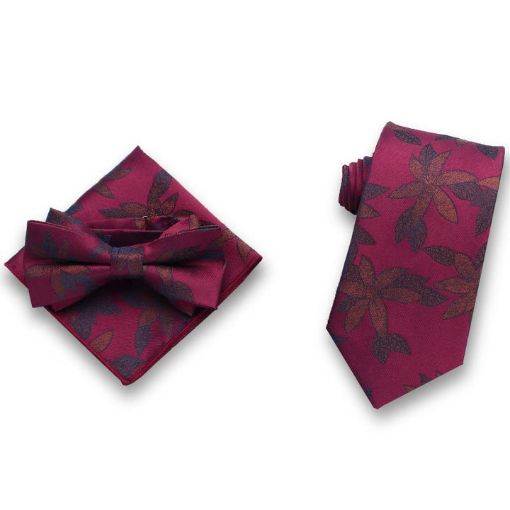 Ensemble de 3 pièces pour homme : nœud papillon en satin à motif de feuilles délicates, pochette et cravate formelle - Style n° 5 - image 4
