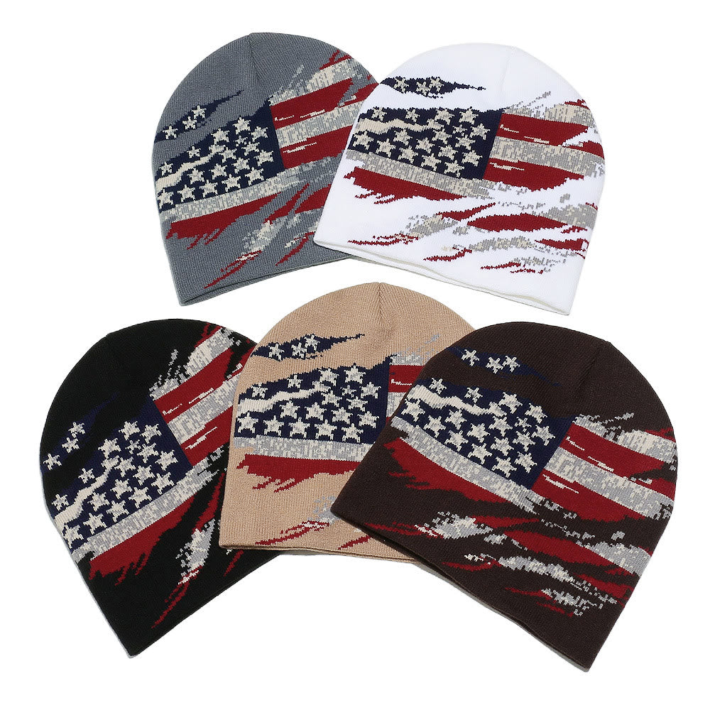Bonnet tricoté multicolore à motif drapeau américain vieilli pour homme - image 0