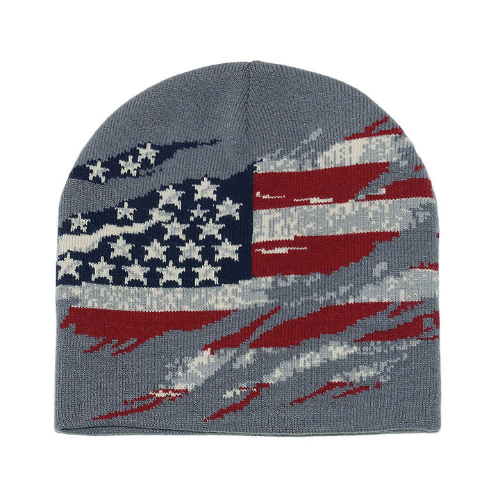 Bonnet tricoté multicolore à motif drapeau américain vieilli pour homme - Gris - 58 (22 7/8") - image 7