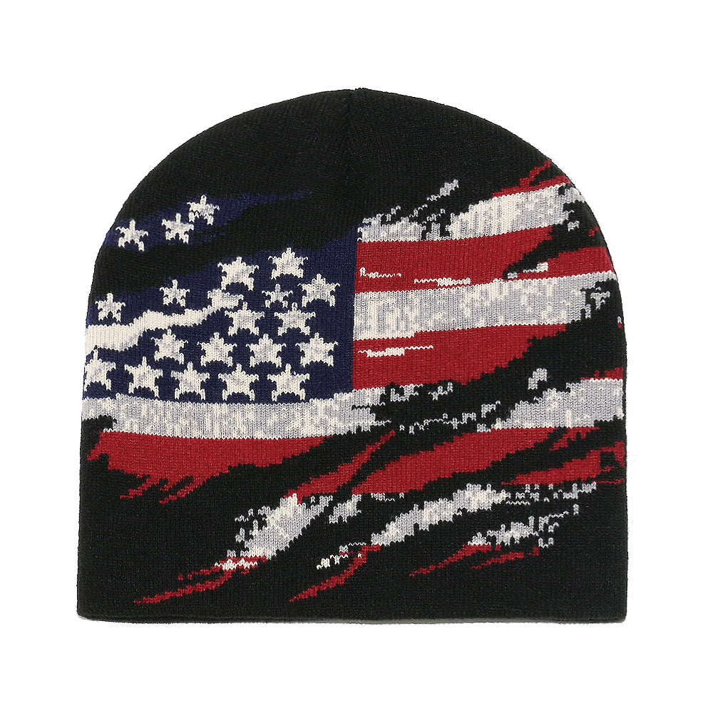 Bonnet tricoté multicolore à motif drapeau américain vieilli pour homme - Noir - 58 (22 7/8") - image 1